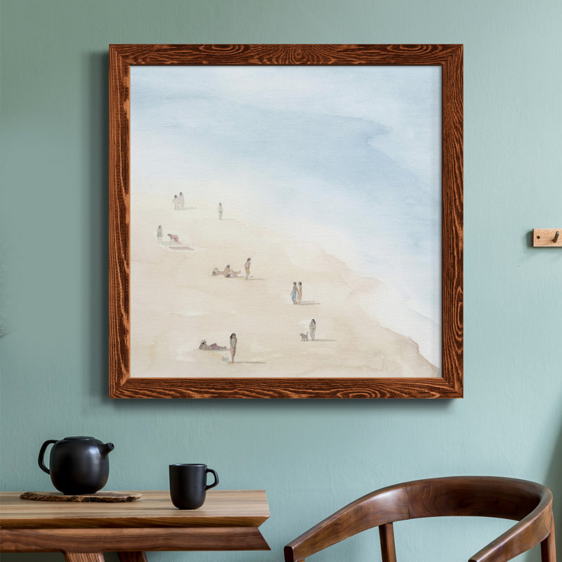 Beach Goers II - Toile encadrée de qualité supérieure - prête à être accrochée, H 24 po x l 24 po x P 1 po, Cadre brun