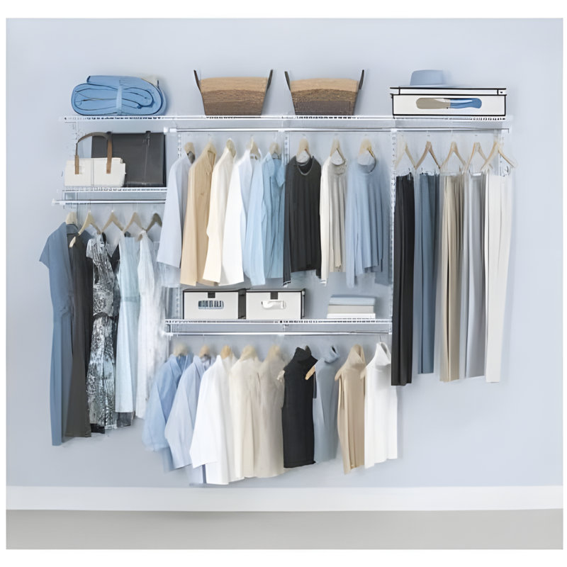 Adjustable Metal Wire Shelving System For Custom Closet Organization, Expandable Storage Solution With Hardware Included