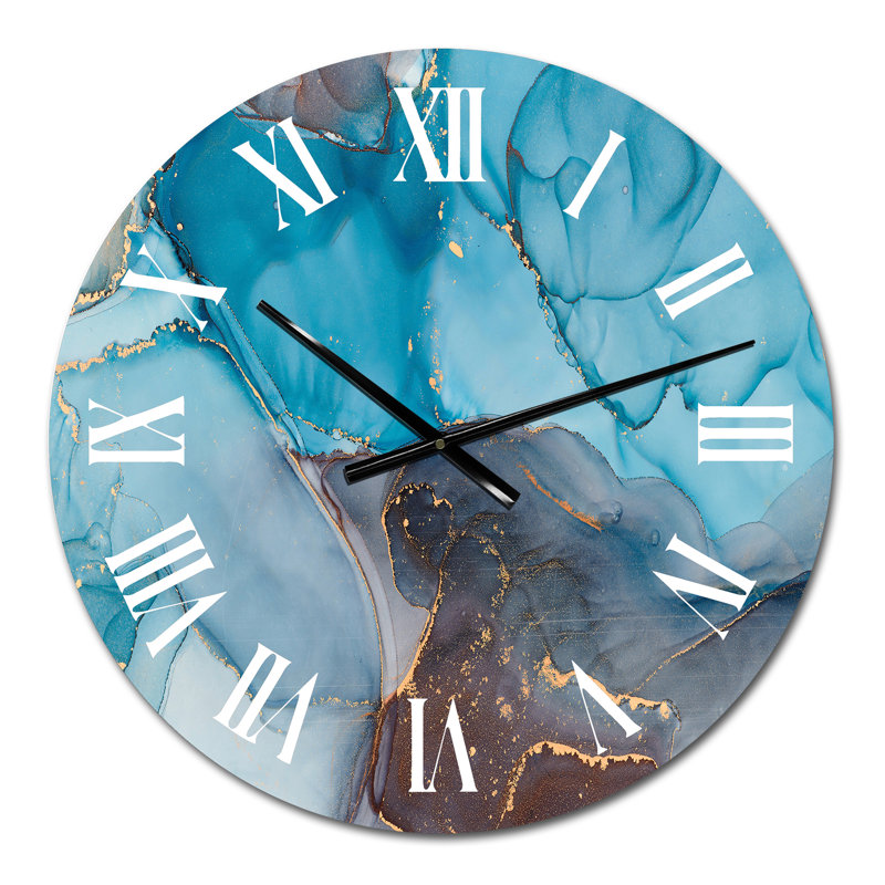 Horloge murale moderne bleue et grise, art abstrait fluide IV, Petit