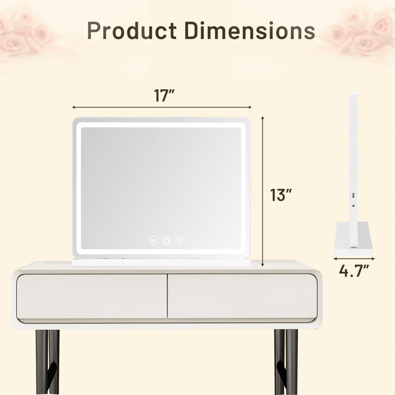 Miroir de salle de bain avec lumières, miroir de maquillage à DEL, miroir de maquillage lumineux avec lumières à intensité variable, Smart Touch, port de charge USB
