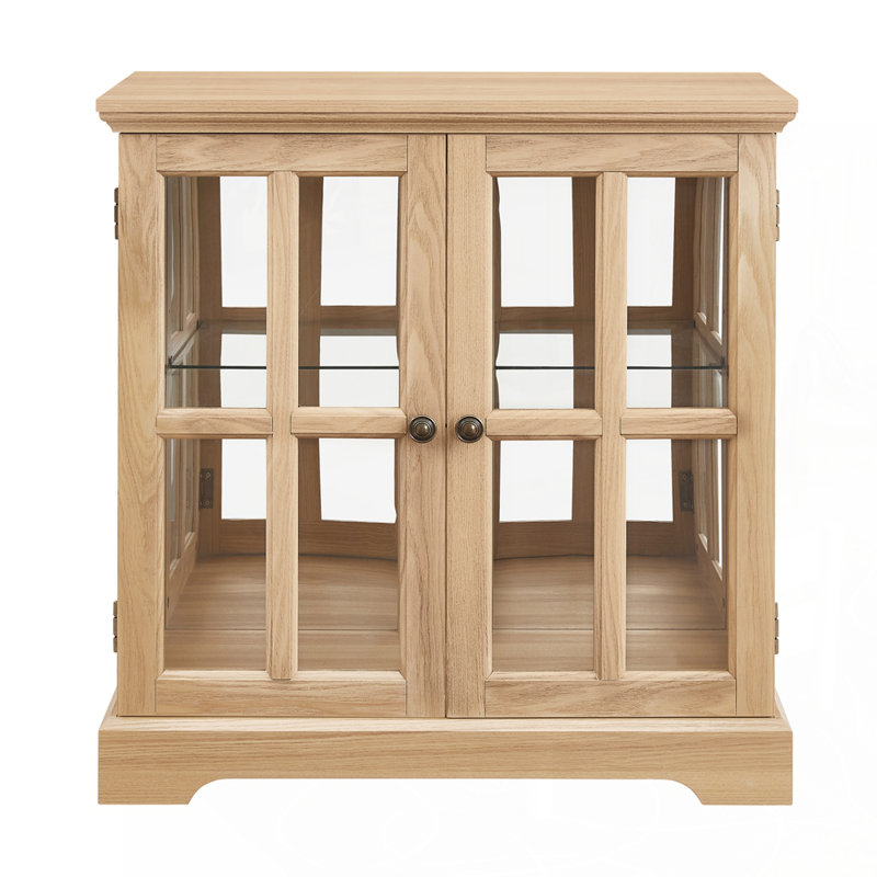 Exquisite Retro Display Cabinet with Adjustable Shelves and Lattice Doors, Oak