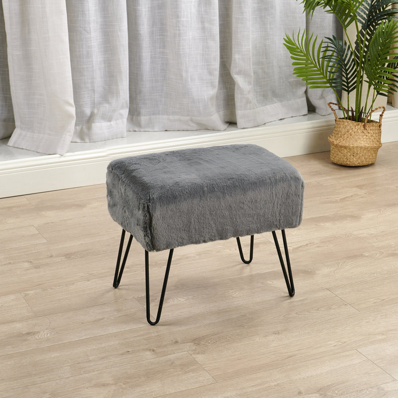 48.3cm Wide Rectangle Solid Colour Standard Ottoman, Grey Faux Fur