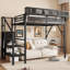 Lit mezzanine avec escalier, lit mezzanine en métal avec tablettes de rangement, lit mezzanine haut avec garde-robe-1482308732