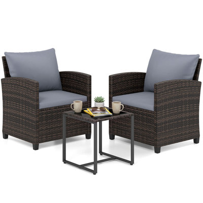 3 Pieces Patio Furniture Set PE Rattan Wicker Bistro Conversation Set