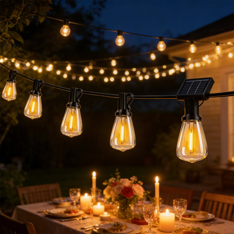 Solar Energy Dimmable 60ft 15-Bulb Outdoor Plug-in Globe String Lights, Shatterproof, IP65 Waterproof, Connectable, Timer