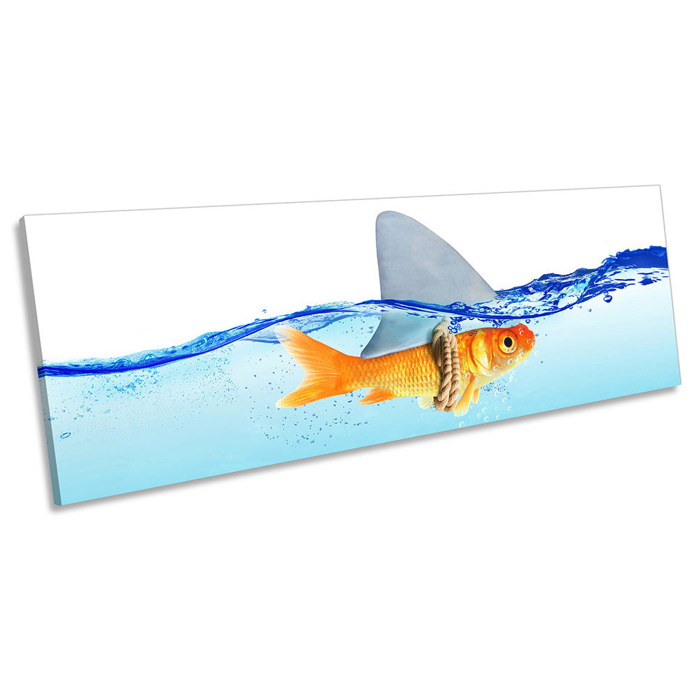 Goldfish Shark Fin Bathroom Print PANORAMA CANVAS WALL ART Picture Blue