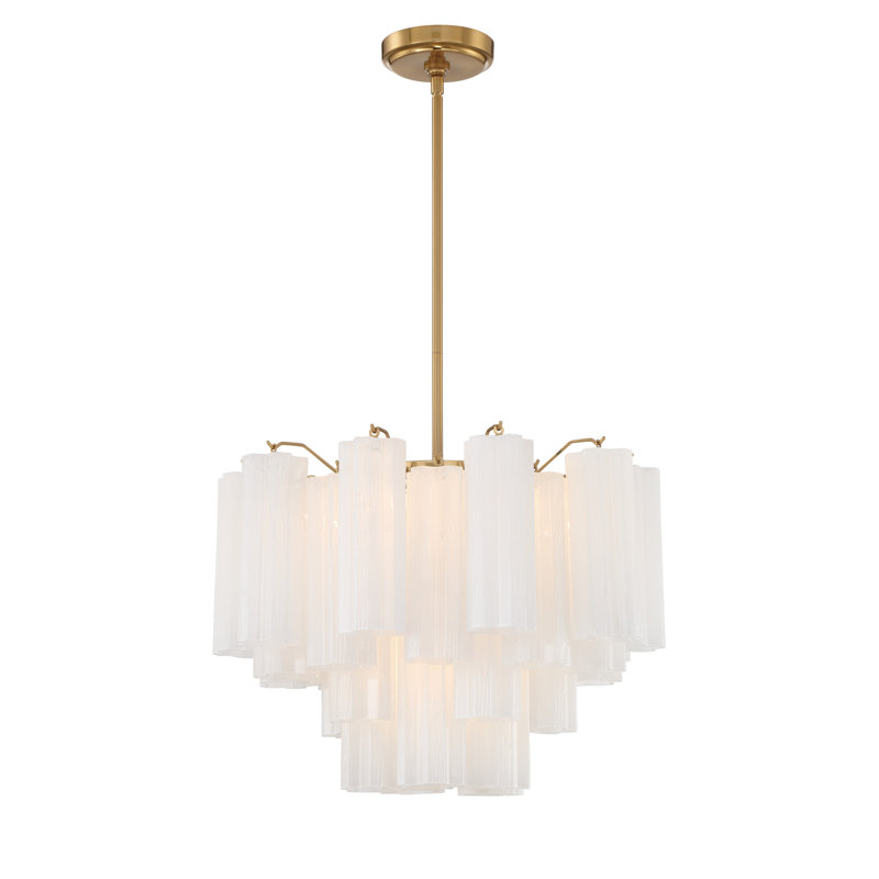 Lustre à niveaux Arras, Laiton vieilli, Blanc laiteux, H 14 po x l 19,75 po x P 19,75 po