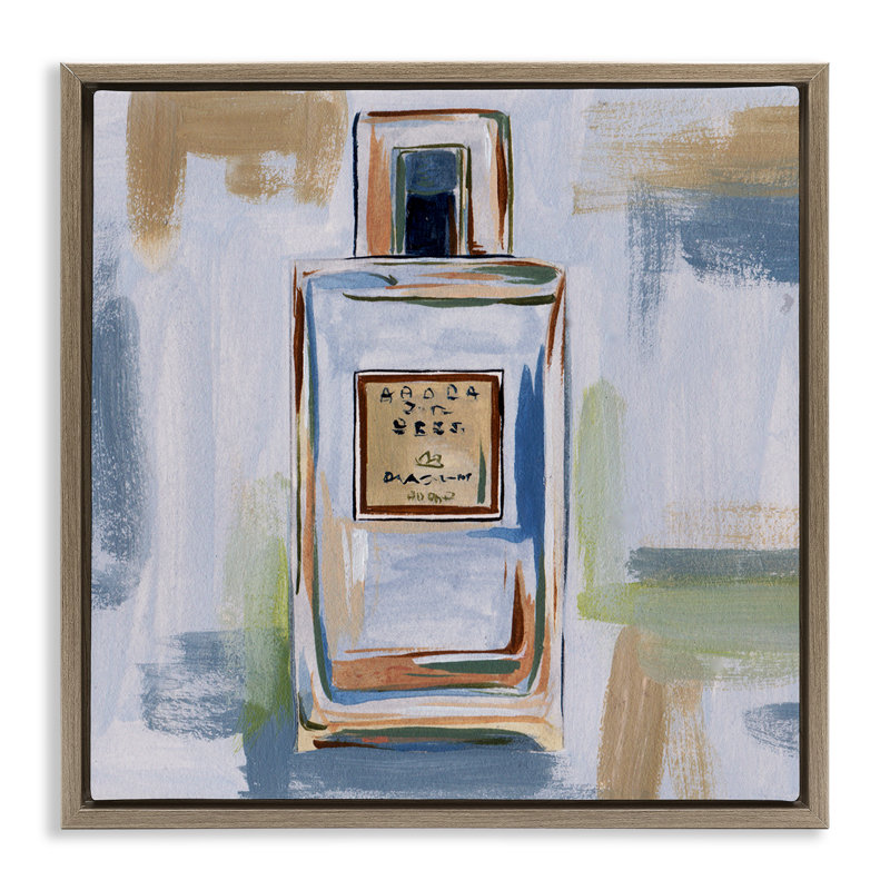 «Neutral Perfume Bottle Floater» par Melissa Wang, H 18 po x l 18 po, Cadre flottant gris lustré