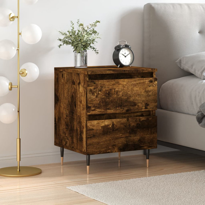 Solley 40cm W Iron Bedside Table, Smoked Oak, Individual