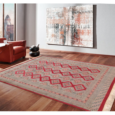 Tapis unique en laine noué à la main de 6 pi 4 po x 8 pi 7 po rouge / gris Bokhara