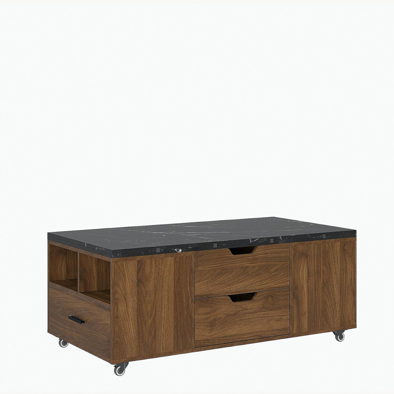 Table basse relevable moderne avec 2 tabourets pour le salon Rangement caché extensible + tiroirs