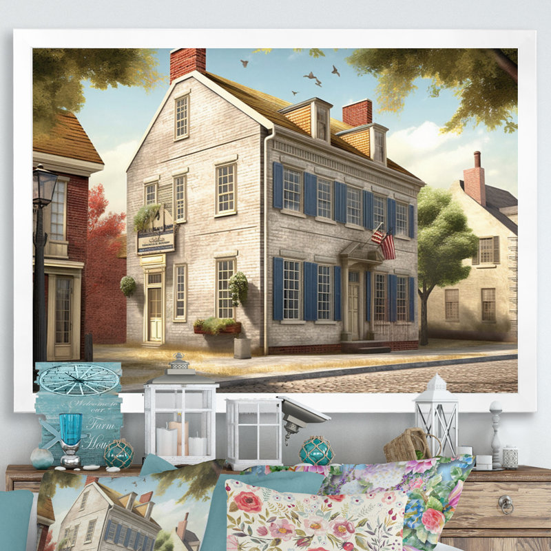 «Delaware 1950S Village II», reproduction sur toile encadrée, H 16 po x l 32 po x P 1 po, Cadre photo blanc