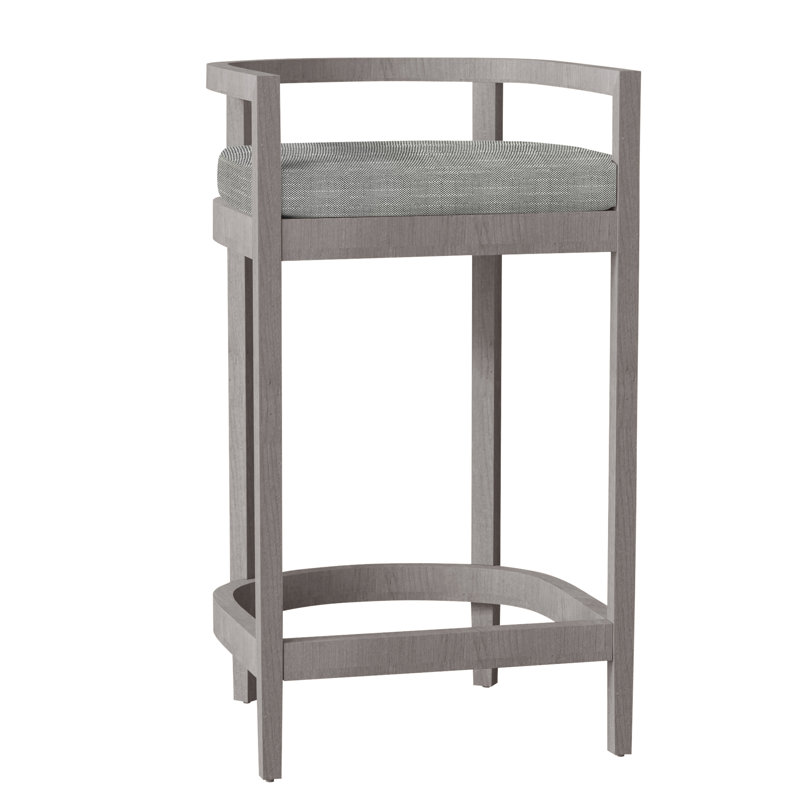 Santa Barbara Patio Bar Stool with Cushion, Welt, Oyster Teak, Verona Mist