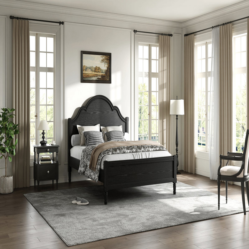 Lit plateforme en bois avec tête et pied de lit, Grand lit