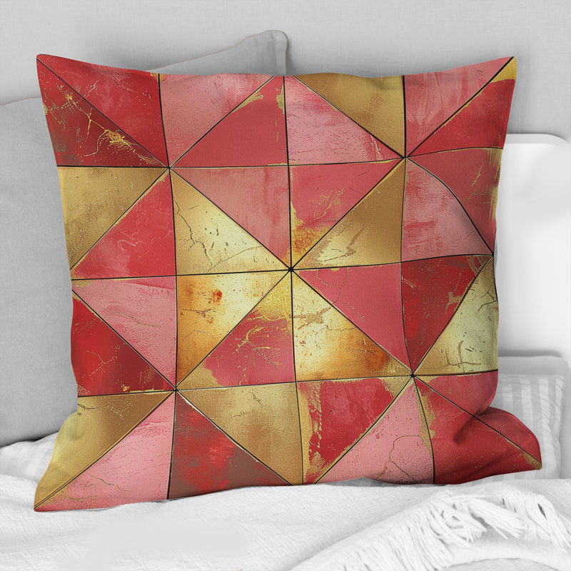 Coussin décoratif en or rose Mid-Century Triangles Glam I, H 18 po x l 18 po