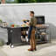 Table de barbecue extérieure avec évier, îlot de cuisine en métal avec plateau pliable et armoire de rangement, chariot à roulettes avec roues pour le jardin, la cour et la pelouse