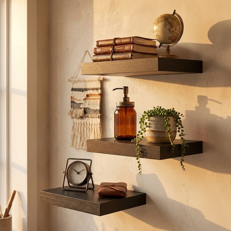 3 Piece Square Wood Floating Shelf