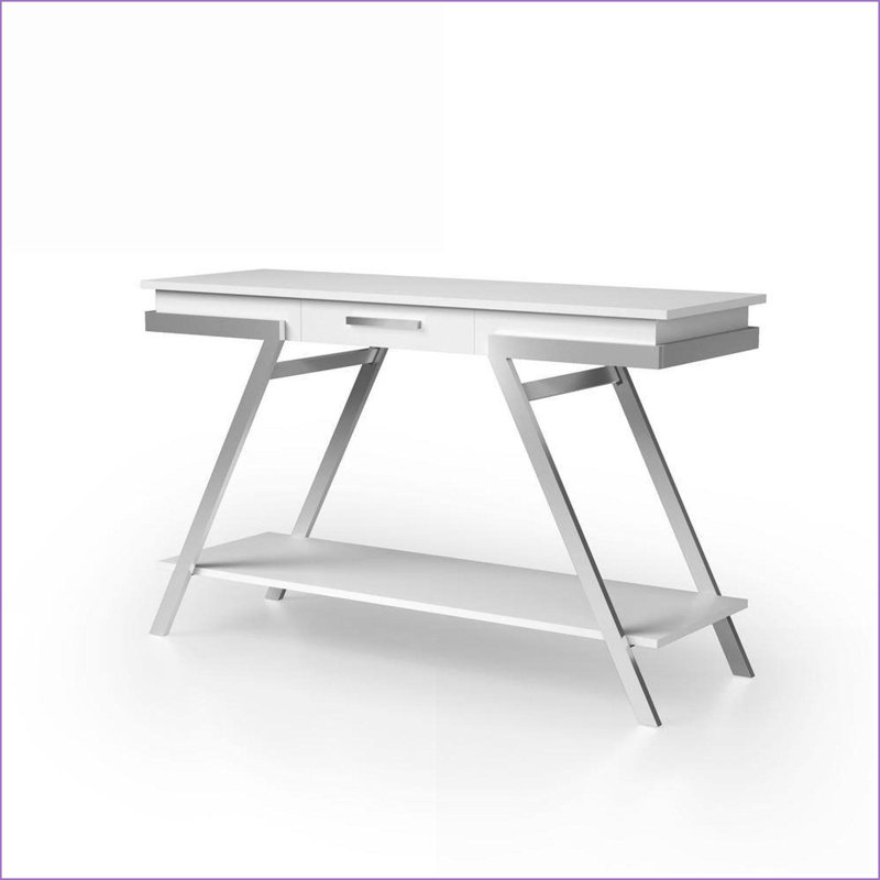 Table de canapé contemporaine blanche pour salon avec plateau ultrabrillant Cadre chromé, peu encombrant