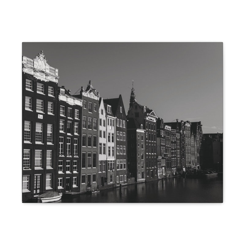 Toile en noir et blanc Amsterdam, paysage urbain époustouflant, H 12 po x l 18 po