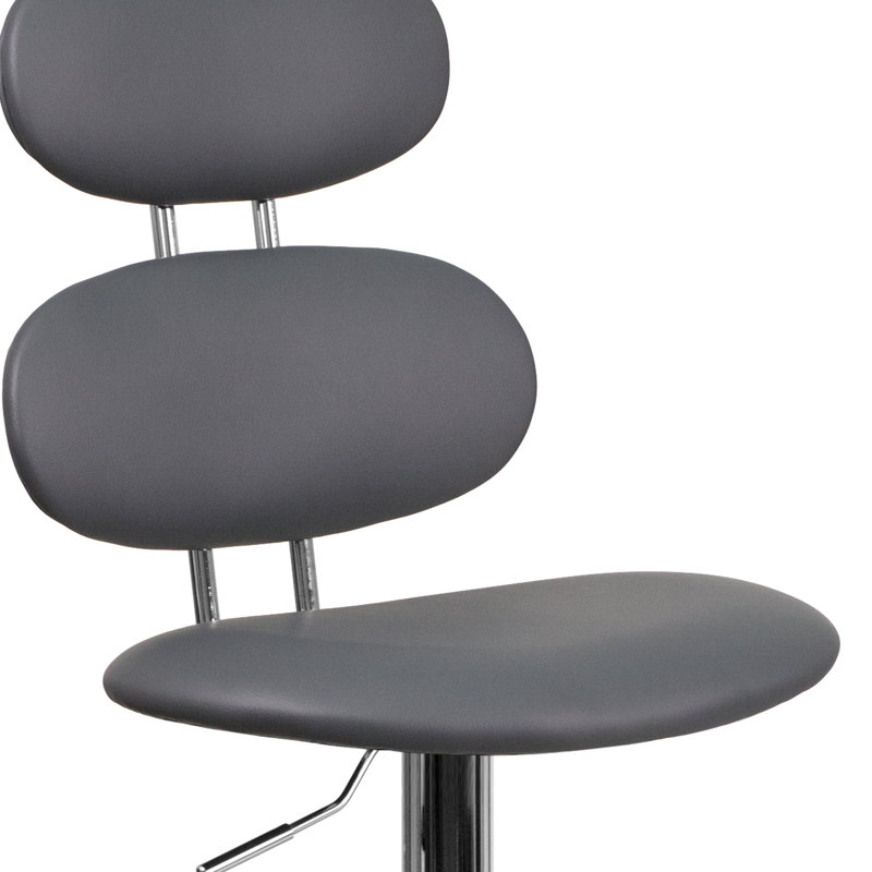 Norberg Contemporary Vinyl Adjustable Height Barstool with Ellipse Back and Chrome Base, Gray