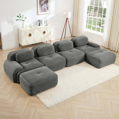 Canapé modulaire en U sans assemblage Tissu en velours côtelé respirant 32D à haute résilience, accoudoirs courbés extra larges, conception ergonomique adaptée aux animaux de compagnie pour les salons