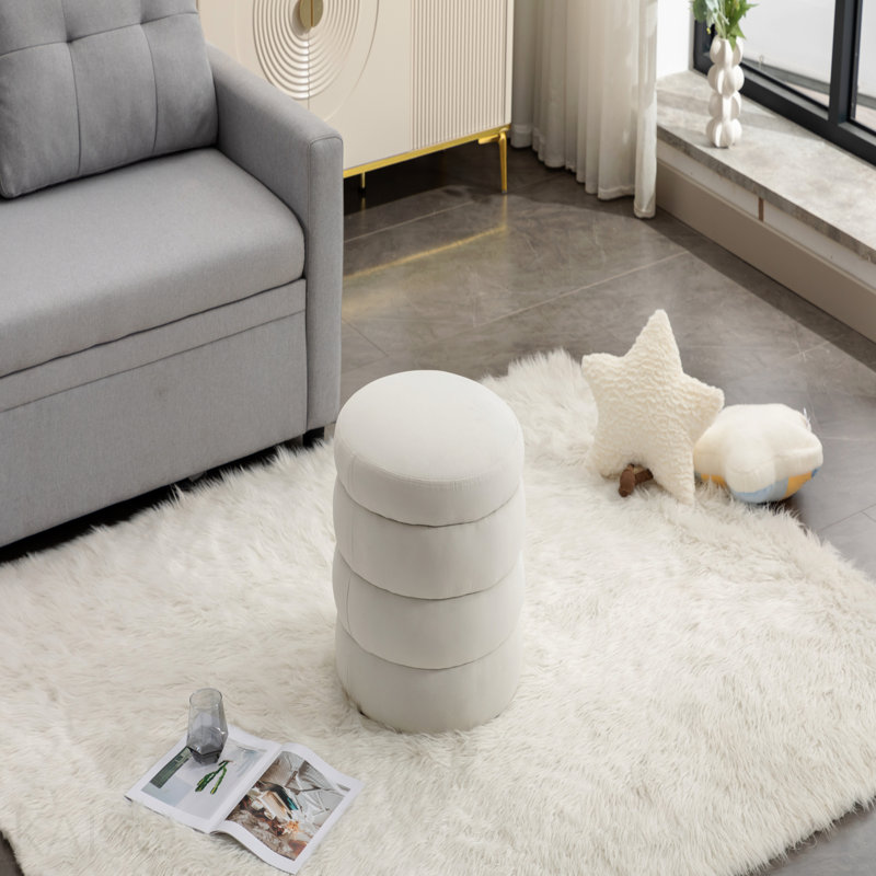 Tabouret rond en velours ivoire