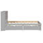 Lit simple gris avec utilitaire et 2 tiroirs de rangement, tête de lit avec bibliothèque et tiroirs-453065868