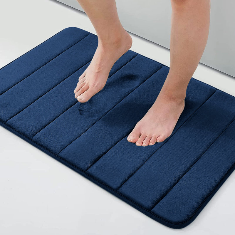 Mylhana Memory Foam Bath Mat - Non Slip Super Absorbent & Quick Dry Anti-Bacterial, 40cm W x 60cm L, Navy