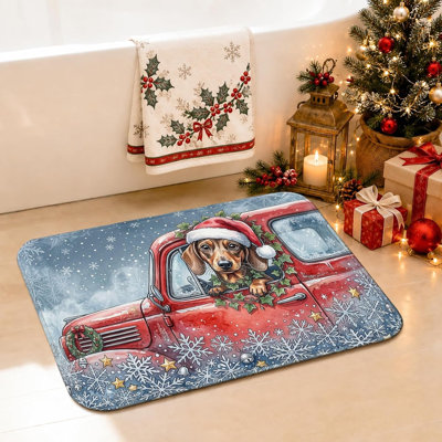 Tapis de salle de bain Dachshund in Santa Hat Truck, 24 x 36 po
