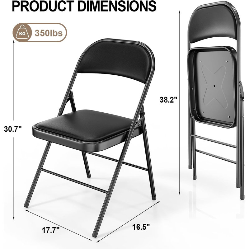 Ensemble de 10 chaises pliantes avec sièges rembourrés, structure en métal avec siège et dossier en cuir synthétique, capacité 350 lb