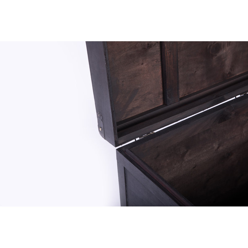 Large Dark Brown Wooden Storage Trunk with Lockable Latch