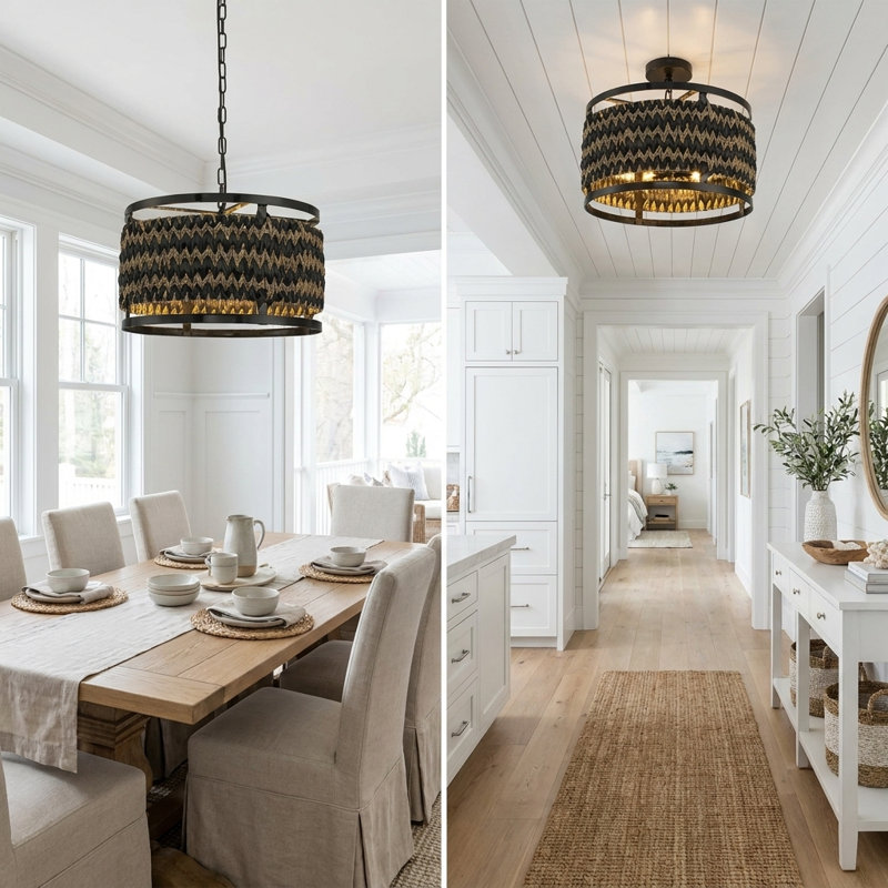 Amara 3-Light Scandinavian Woven Pendant Light