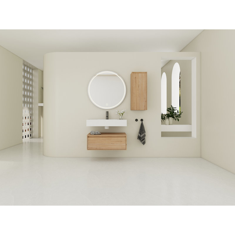 Meuble-lavabo mural 30 po avec lavabo en résine et armoire d'appoint