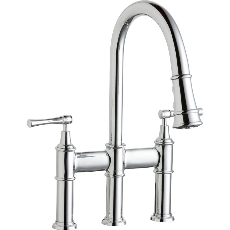 Chrome Pull-Down Bridge Kitchen Faucet with Spray