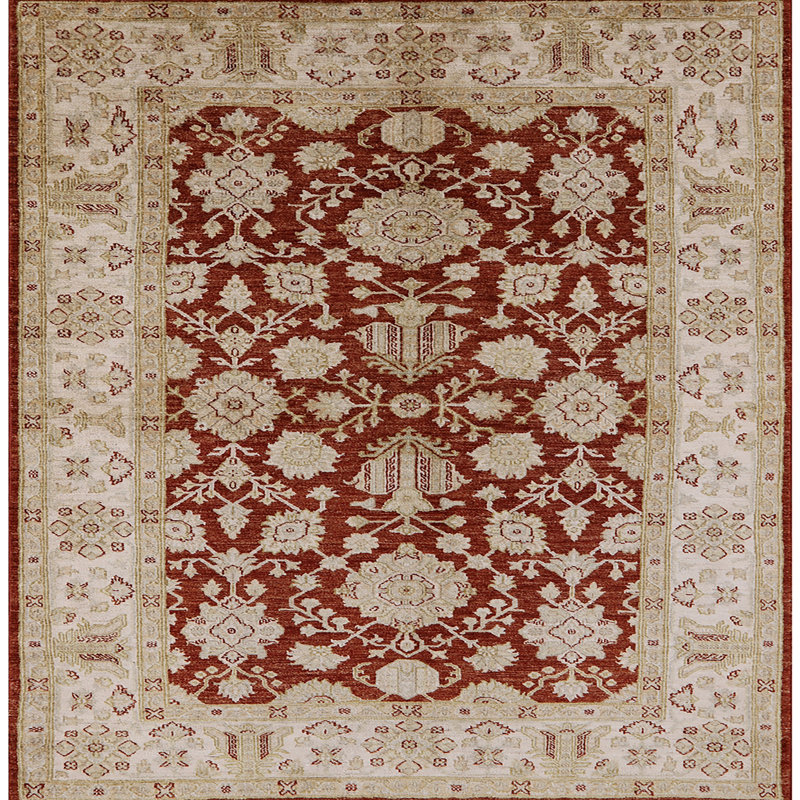 Tapis oriental ivoire / rouge Rok, Carré 8 pi