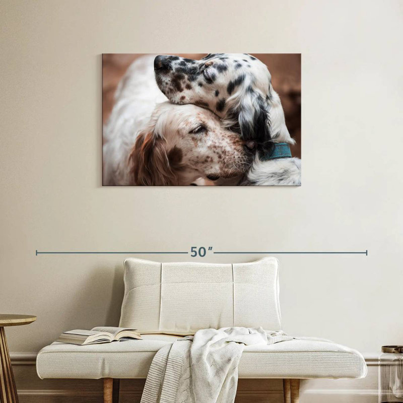 Cuddling English Setters, 24" H x 36" W
