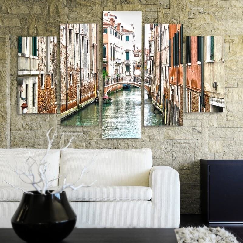 5-tlg. Leinwandbild-Set Kanal in Venedig