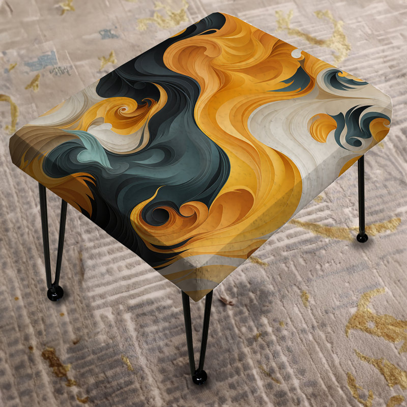 Yellow And Black Midcentury Waves Fusion - Abstract Rectangle Ottoman