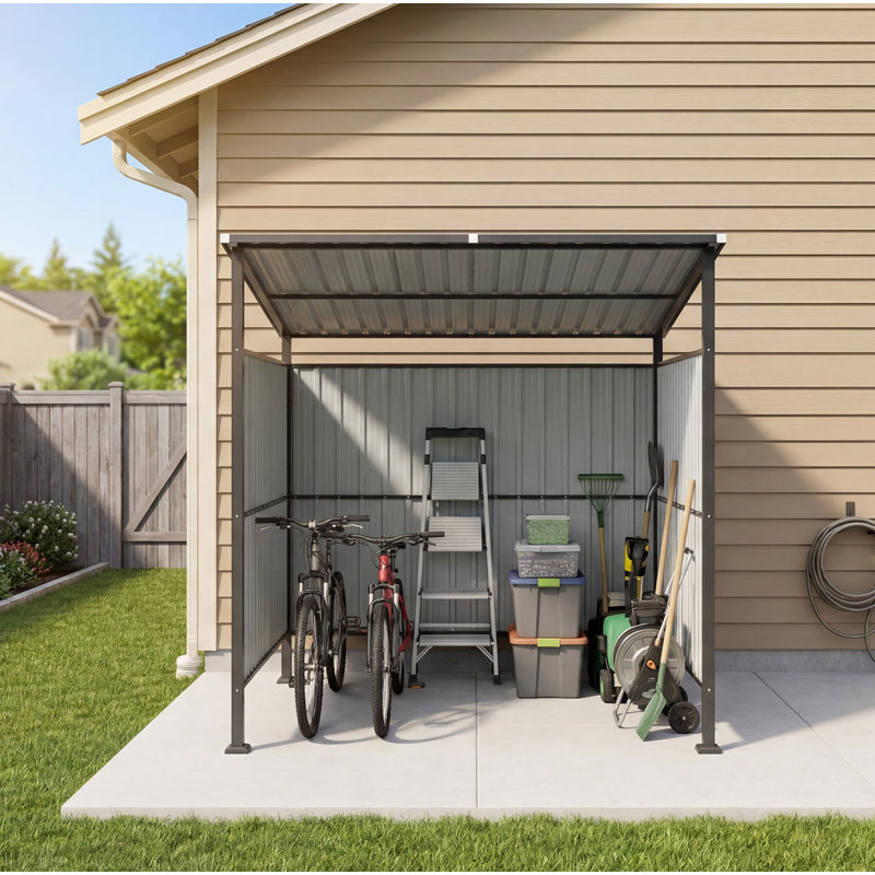 6x6 Ft Outdoor Metal Bike Shelter, Durable Tool Storage Shed