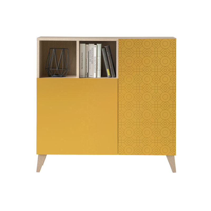 12 Pair Shoe Storage Cabinet, Light Oak/Mustard