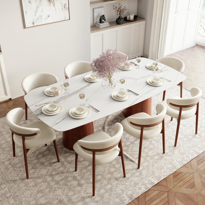 Luxe Double Pedestal Dining Table 86.61"93.7"- Rectangular Sintered Stone Table With Round Edges, 29.53"H x 86.61"L x 43.31"W