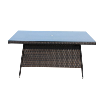 Table d'extérieur brun avec plateau en verre transparent - structure en aluminium et protection contre l'eau, assemblage inclus, patio rectangulaire trempé et brun
