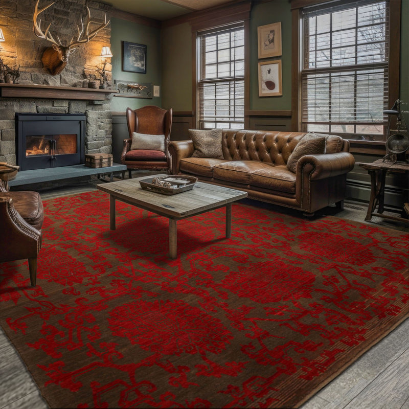 9'x9'  Square Brown Hand Knotted Floral Transitional Tibetan Wool Area Rug