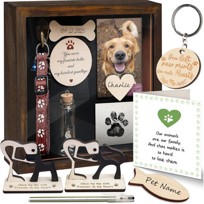 Ensemble de boîte à ombre 8,6 po pour animaux, cadre pour chien, souvenir, empreintes de pattes et rangement pour fourrure