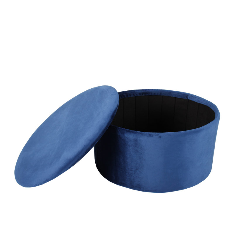 Rasch 56cm Wide Velvet Round Solid Colour Ottoman with Storage, Blue