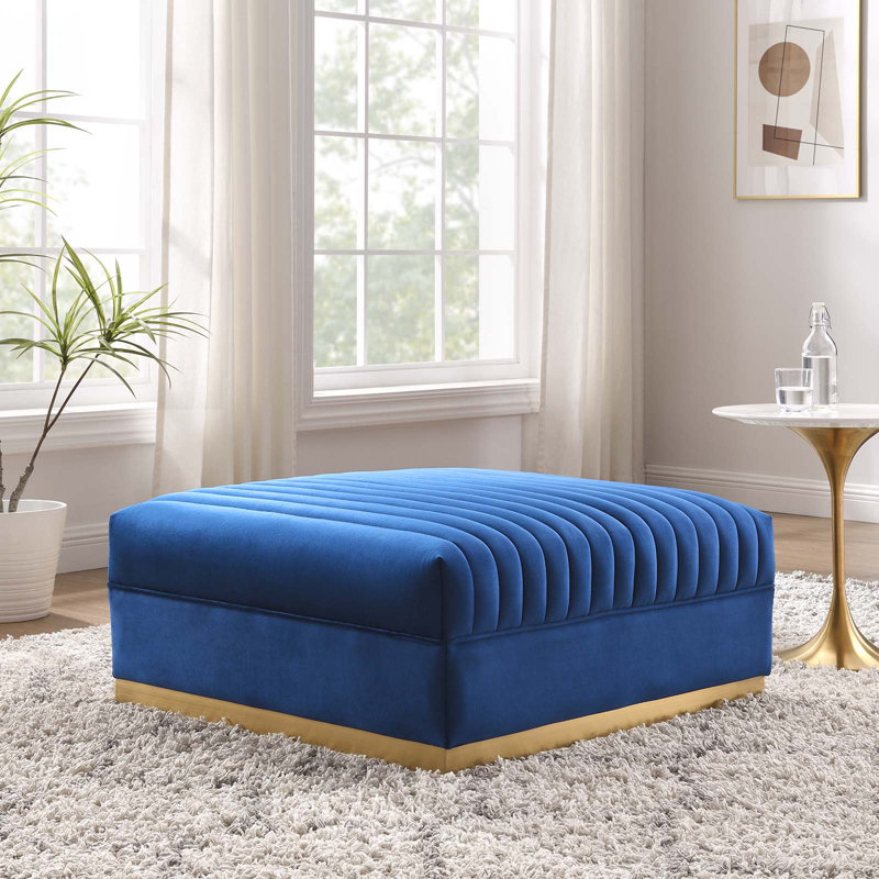 Modway Sanguine Channel Tufted Performance Velvet Modular Sectional Sofa Ottoman, Blue 100% Polyester