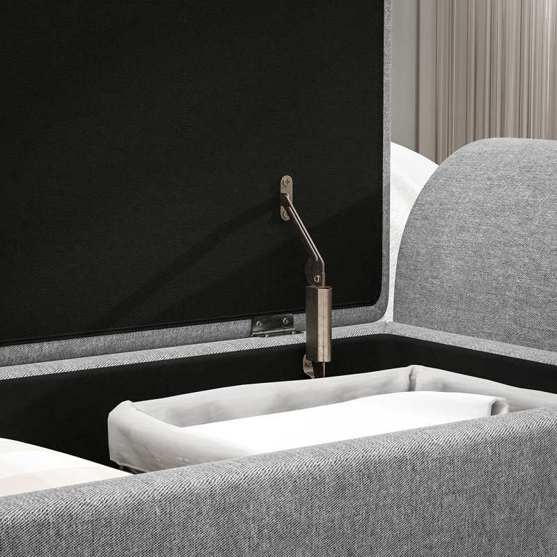 HOMCOM Storage Ottoman with Armrest, Upholstered Linen Storage Bench, Dark Grey