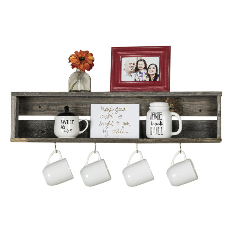 Brashears Pine Accent Shelf with Hooks, Natural