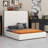 Tall Headboard Upholstered Bed With Vertical Striped And Wingback Design