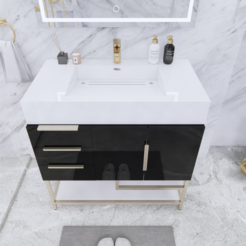 Ensemble de meuble-lavabo simple 36 po Sevara, Noir ultrabrillant